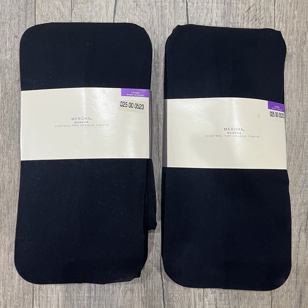 MERONA NEW Opaque Tights Control Top Black 2 Pairs Size 1X/2X
